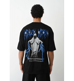 Erkek Baskılı Oversize  Kısa kol T-Shirt - Siyah