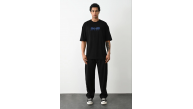 Erkek Baskılı Oversize  Kısa kol T-Shirt - Siyah