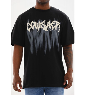 Erkek Baskılı T-Shirt Kısa Kol Bisiklet Yaka Rahat Kalıp Tişört - Siyah