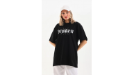 Kadın Kısa Kol Yazlık Tişört Bisiklet Yaka Baskılı Oversize T-Shirt - Siyah Kadın Kısa Kol Yazlık Tişört Bisiklet Yaka Baskılı Oversize T-Shirt - Siyah