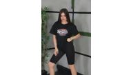 Kadın Kısa Kol Yazlık Tişört Bisiklet Yaka Baskılı Oversize T-Shirt - Siyah Kadın Kısa Kol Yazlık Tişört Bisiklet Yaka Baskılı Oversize T-Shirt - Siyah