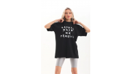 Kadın Kısa Kol Yazlık Tişört Bisiklet Yaka Baskılı Oversize T-Shirt - Siyah Kadın Kısa Kol Yazlık Tişört Bisiklet Yaka Baskılı Oversize T-Shirt - Siyah