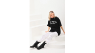 Kadın Baskılı Tişört Kısa Kol Bisiklet Yaka Oversize T-Shirt - Siyah Kadın Baskılı Tişört Kısa Kol Bisiklet Yaka Oversize T-Shirt - Siyah