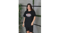 Kadın Kısa Kol Yazlık Tişört Bisiklet Yaka Baskılı Oversize T-Shirt - Siyah Kadın Kısa Kol Yazlık Tişört Bisiklet Yaka Baskılı Oversize T-Shirt - Siyah