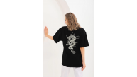Kadın Kısa Kol Yazlık Tişört Bisiklet Yaka Ejderha Baskılı T-Shirt - Siyah Kadın Kısa Kol Yazlık Tişört Bisiklet Yaka Ejderha Baskılı T-Shirt - Siyah