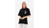 Kadın Kısa Kol Yazlık Tişört Bisiklet Yaka Baskılı Oversize T-Shirt - Siyah Kadın Kısa Kol Yazlık Tişört Bisiklet Yaka Baskılı Oversize T-Shirt - Siyah