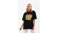 Kadın Kısa Kol Yazlık Tişört Bisiklet Yaka Ejderha Baskılı T-Shirt - Siyah Kadın Kısa Kol Yazlık Tişört Bisiklet Yaka Ejderha Baskılı T-Shirt - Siyah