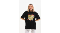 Kadın Kısa Kol Yazlık Tişört Bisiklet Yaka Ejderha Baskılı T-Shirt - Siyah Kadın Kısa Kol Yazlık Tişört Bisiklet Yaka Ejderha Baskılı T-Shirt - Siyah