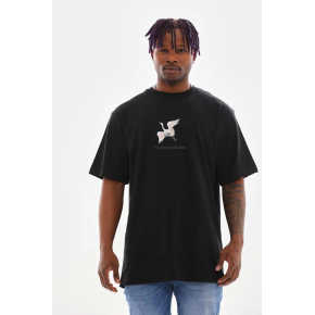 Erkek Baskılı T-Shirt Yazlık Kısa Kol Bisiklet Yaka Tişört - Siyah