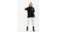 Kadın Kısa Kol Yazlık Tişört Bisiklet Yaka Baskılı Oversize T-Shirt - Siyah Kadın Kısa Kol Yazlık Tişört Bisiklet Yaka Baskılı Oversize T-Shirt - Siyah