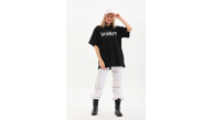 Kadın Kısa Kol Yazlık Tişört Bisiklet Yaka Baskılı Oversize T-Shirt - Siyah Kadın Kısa Kol Yazlık Tişört Bisiklet Yaka Baskılı Oversize T-Shirt - Siyah