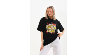 Kadın Kısa Kol Yazlık Tişört Bisiklet Yaka Ejderha Baskılı T-Shirt - Siyah Kadın Kısa Kol Yazlık Tişört Bisiklet Yaka Ejderha Baskılı T-Shirt - Siyah