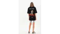 Kadın Baskılı T-Shirt Kısa Kol Bisiklet Yaka Oversize Rahat Kalıp Günlük Tişört - Siyah Kadın Baskılı T-Shirt Kısa Kol Bisiklet Yaka Oversize Rahat Kalıp Günlük Tişört - Siyah