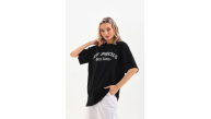Kadın Baskılı Tişört Kısa Kol Bisiklet Yaka Oversize T-Shirt - Siyah Kadın Baskılı Tişört Kısa Kol Bisiklet Yaka Oversize T-Shirt - Siyah