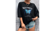 Kadın kelebek Baskılı Oversize kısa kol T-Shirt - Siyah Kadın kelebek Baskılı Oversize kısa kol T-Shirt - Siyah