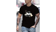 Erkek Baskılı T-Shirt Kısa Kol Bisiklet Yaka Regular Fit Rahat Kalıp Günlük Tişört - Siyah