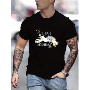 Erkek Baskılı T-Shirt Kısa Kol Bisiklet Yaka Regular Fit Rahat Kalıp Günlük Tişört - Siyah