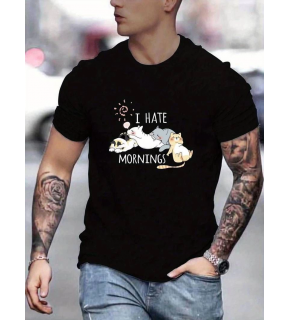 Erkek Baskılı T-Shirt Kısa Kol Bisiklet Yaka Regular Fit Rahat Kalıp Günlük Tişört - Siyah