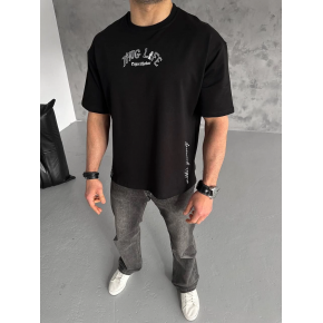 Erkek Kısa Kol Tişört Bisiklet Yaka Filistin Poşulu Baskılı T-Shirt - Siyah