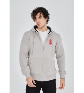 Erkek 3 İplik Pamuklu Kapüşonlu Tam Fermuarlı Cepli Hoodie Sweatshirt - Boyalı Gri