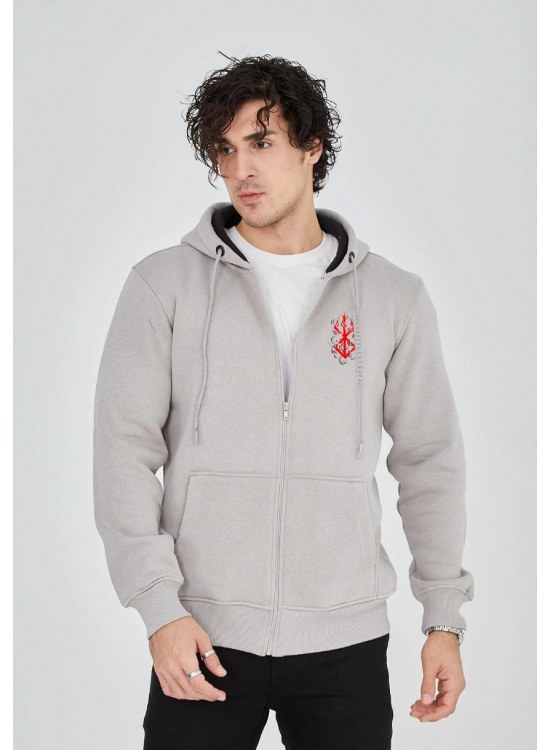 Erkek 3 İplik Pamuklu Kapüşonlu Tam Fermuarlı Cepli Hoodie Sweatshirt - Boyalı Gri Erkek 3 İplik Pamuklu Kapüşonlu Tam Fermuarlı Cepli Hoodie Sweatshirt - Boyalı Gri