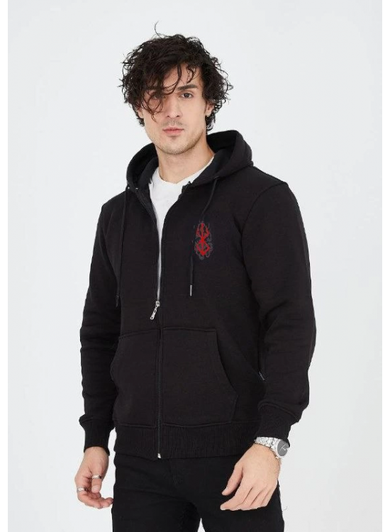 Erkek 3 İplik Pamuklu Kapüşonlu Tam Fermuarlı Cepli Hoodie Sweatshirt - Siyah Erkek 3 İplik Pamuklu Kapüşonlu Tam Fermuarlı Cepli Hoodie Sweatshirt - Siyah