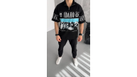 Erkek  Baskılı Yarım Fermuarlı  Kısa kol T-Shirt - Siyah