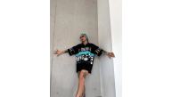 Kadın Baskılı Yarım Fermuarlı Kısa kol T-Shirt - Siyah Kadın Baskılı Yarım Fermuarlı Kısa kol T-Shirt - Siyah