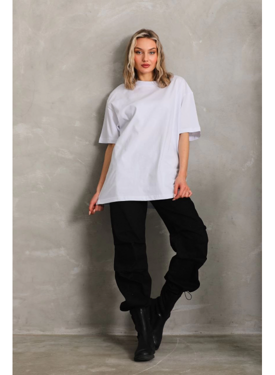 Kadın Düz Kısa kol Penye T-shirt - Beyaz Kadın Düz Kısa kol Penye T-shirt - Beyaz