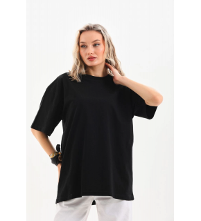 Kadın Düz  Kısa kol Penye T-shirt - Siyah