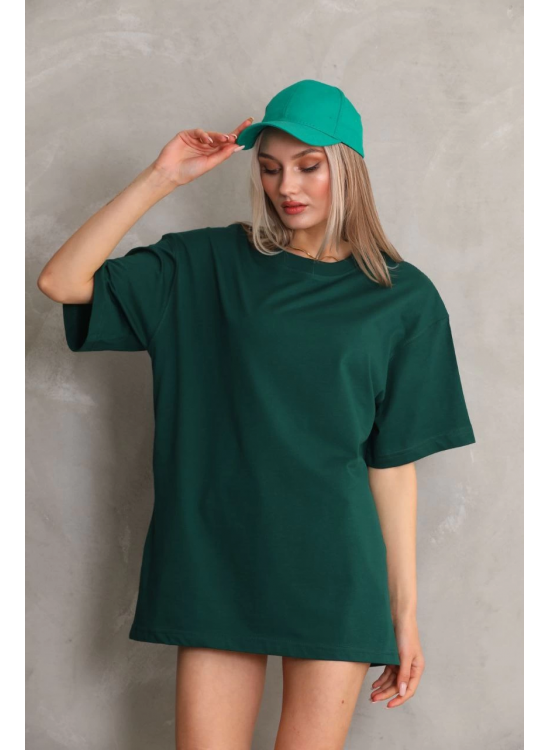Kadın Düz Kısa kol Penye T-shirt- Yeşil Kadın Düz Kısa kol Penye T-shirt- Yeşil
