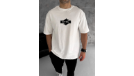Erkek Kısa Kol Yazlık Tişört Bisiklet Yaka Baskılı Oversize T-Shirt - Beyaz