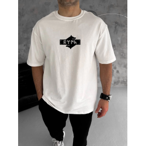 Erkek Kısa Kol Yazlık Tişört Bisiklet Yaka Baskılı Oversize T-Shirt - Beyaz