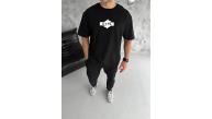 Erkek Kısa Kol Yazlık Tişört Bisiklet Yaka Baskılı Oversize T-Shirt - Siyah