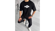 Erkek Kısa Kol Yazlık Tişört Bisiklet Yaka Baskılı Oversize T-Shirt - Siyah