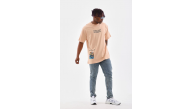 Erkek  Bisiklet Yaka Baskılı Oversize T-Shirt - Bej