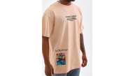 Erkek  Bisiklet Yaka Baskılı Oversize T-Shirt - Bej
