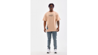 Erkek  Bisiklet Yaka Baskılı Oversize T-Shirt - Bej