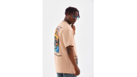 Erkek  Bisiklet Yaka Baskılı Oversize T-Shirt - Bej