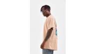 Erkek  Bisiklet Yaka Baskılı Oversize T-Shirt - Bej