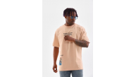 Erkek  Bisiklet Yaka Baskılı Oversize T-Shirt - Bej