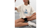 kadın Bisiklet Yaka Baskılı oversize Kısa kol T-Shirt - Beyaz kadın Bisiklet Yaka Baskılı oversize Kısa kol T-Shirt - Beyaz