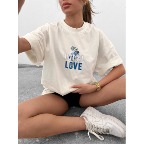 kadın Bisiklet Yaka Baskılı oversize  Kısa kol T-Shirt - Beyaz