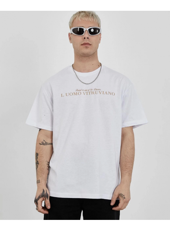 Erkek Bisiklet Yaka Tişort Baskılı Oversize kısa kol T-Shirt - Beyaz Erkek Bisiklet Yaka Tişort Baskılı Oversize kısa kol T-Shirt - Beyaz