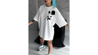 kadın Bisiklet Yaka Baskılı Oversize Kısa kol T-Shirt - Beyaz kadın Bisiklet Yaka Baskılı Oversize Kısa kol T-Shirt - Beyaz