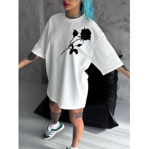 kadın Bisiklet Yaka Baskılı Oversize  Kısa kol T-Shirt - Beyaz