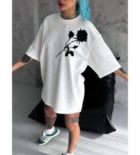 kadın Bisiklet Yaka Baskılı Oversize  Kısa kol T-Shirt - Beyaz
