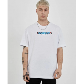 Erkek Kısa Kol Yazlık Tişört Bisiklet Yaka Baskılı Oversize T-Shirt - Beyaz