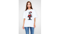 kadın Bisiklet Yaka Baskılı Kısa kol Oversize T-Shirt - Beyaz kadın Bisiklet Yaka Baskılı Kısa kol Oversize T-Shirt - Beyaz