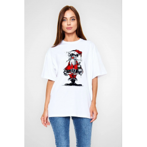 kadın Bisiklet Yaka Baskılı  Kısa kol Oversize T-Shirt - Beyaz